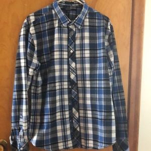 Cotton black, black and white plaid shirt